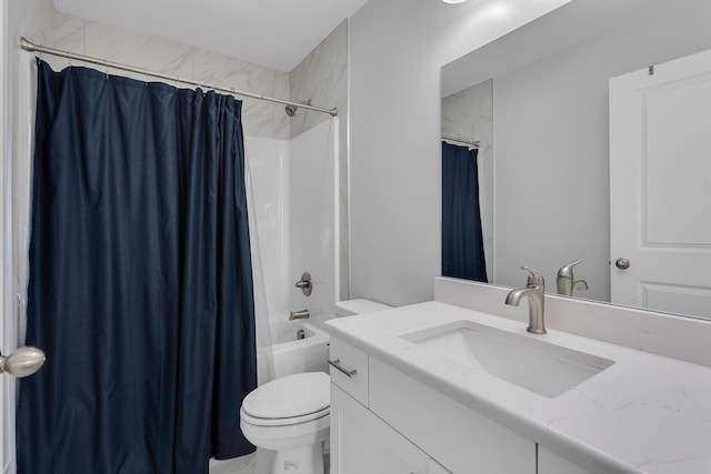 146 Bloomfield Blvd, Brooklyn, MI 49230 - bathroom with vanity, shower / bathtub combination with curtain, toilet, and marble finish floor