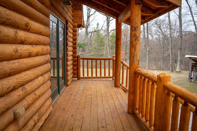 deck with a view of trees