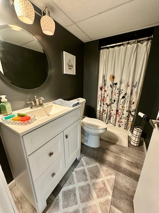 bathroom with vanity, toilet, and a drop ceiling
