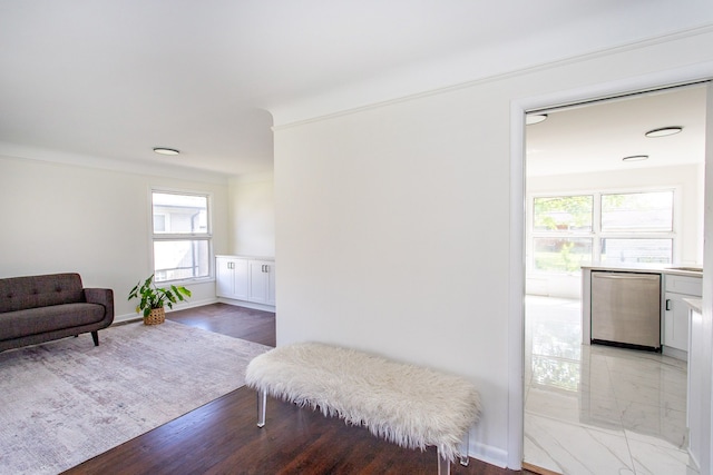 sitting room with light wood-type flooring