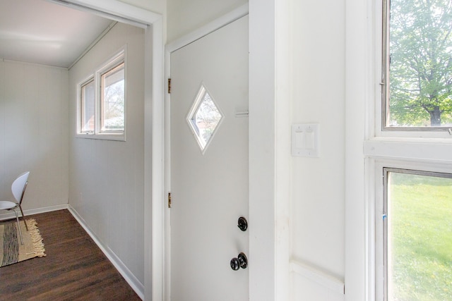 entryway with baseboards, dark wood-style floors, and a healthy amount of sunlight