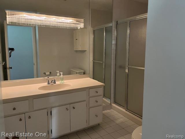 1797 Golf Ridge Dr, Bloomfield Hills, MI 48302 - full bathroom featuring tile patterned flooring, a stall shower, and vanity