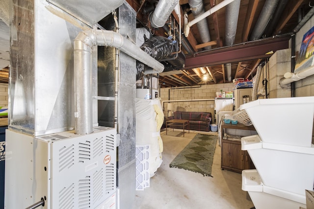 unfinished basement with concrete block wall