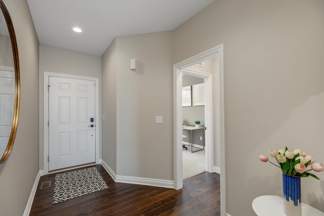 2774 Polson St, Ann Arbor, MI 48105 - foyer entrance with recessed lighting, baseboards, dark wood-style floors, and visible vents