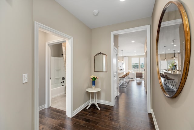 2774 Polson St, Ann Arbor, MI 48105 - corridor with recessed lighting, baseboards, and dark wood-style floors