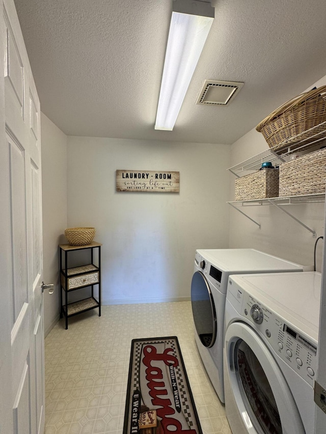 5644 Lohr Lake Dr, Ann Arbor, MI 48108 - laundry area with washer and dryer, light flooring, and a textured ceiling