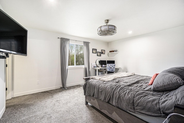 carpeted bedroom with baseboards and recessed lighting