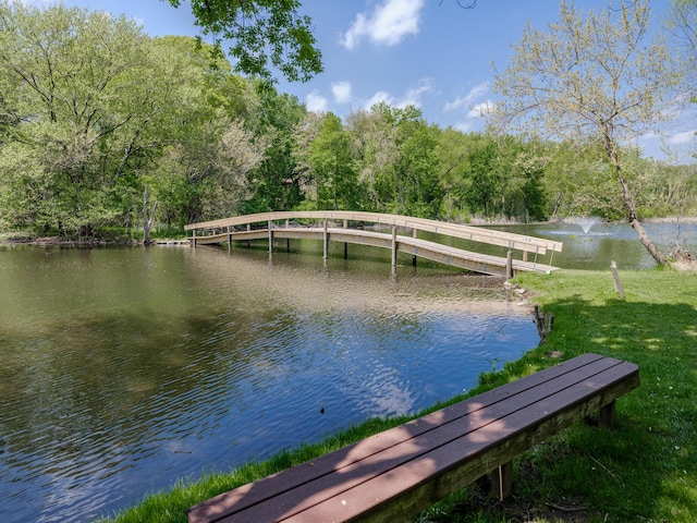 3603 Woodcliff Dr, Kalamazoo, MI 49008 - dock area with a water view, a wooded view, and a yard