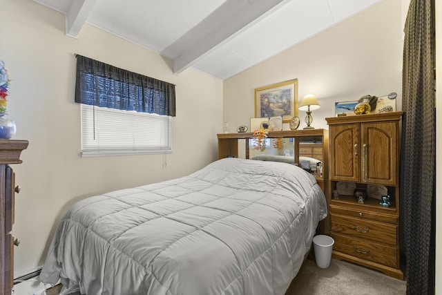 1560 S Carlson St, Westland, MI 48186 - bedroom with carpet floors, a baseboard heating unit, and vaulted ceiling with beams