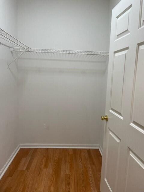 walk in closet with wood finished floors