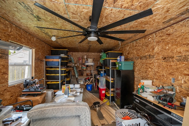 storage featuring ceiling fan
