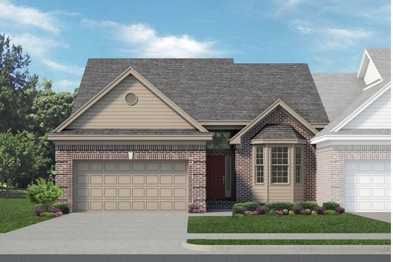 view of front of home with roof with shingles, an attached garage, concrete driveway, and brick siding