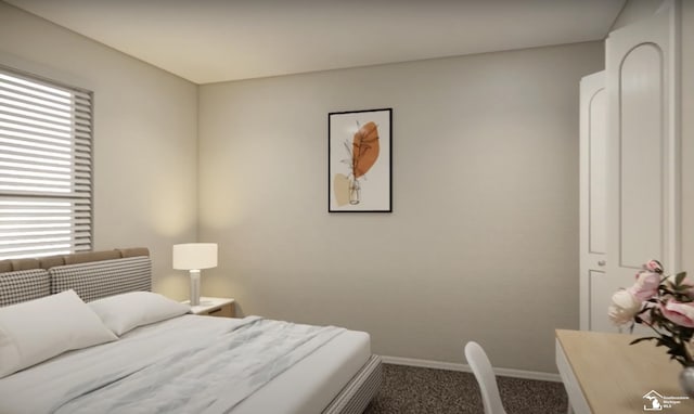 bedroom with carpet floors, baseboards, and multiple windows