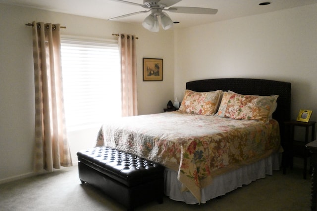 bedroom with carpet flooring and ceiling fan