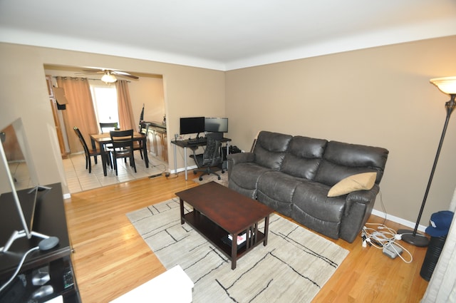 1506 E Windemere Ave, Royal Oak, MI 48073 - living area featuring baseboards, ceiling fan, and wood finished floors