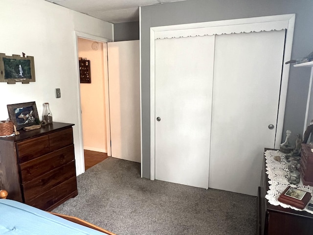 bedroom featuring a closet and carpet flooring
