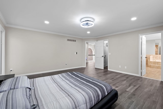5615 Woodmire Dr, Macomb, MI 48316 - bedroom featuring crown molding, baseboards, visible vents, and dark wood-style floors