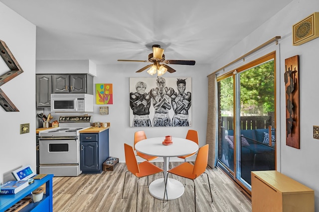 2917 Whittier Ct, Ann Arbor, MI 48104 - dining space with light wood finished floors and a ceiling fan