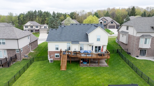 6175 Foxfire Cir, Clarkston, MI 48346 - rear view of house with stairs, a wooden deck, a residential view, and central AC unit