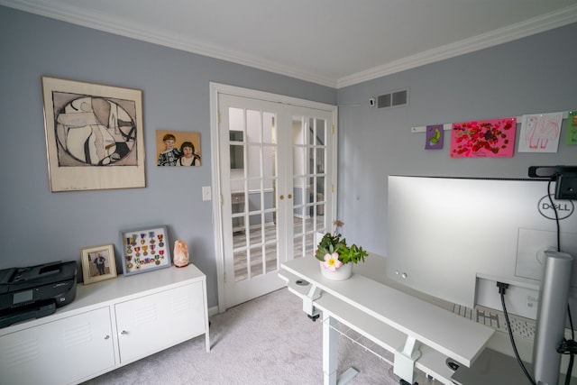 6175 Foxfire Cir, Clarkston, MI 48346 - office space featuring french doors, crown molding, and light carpet