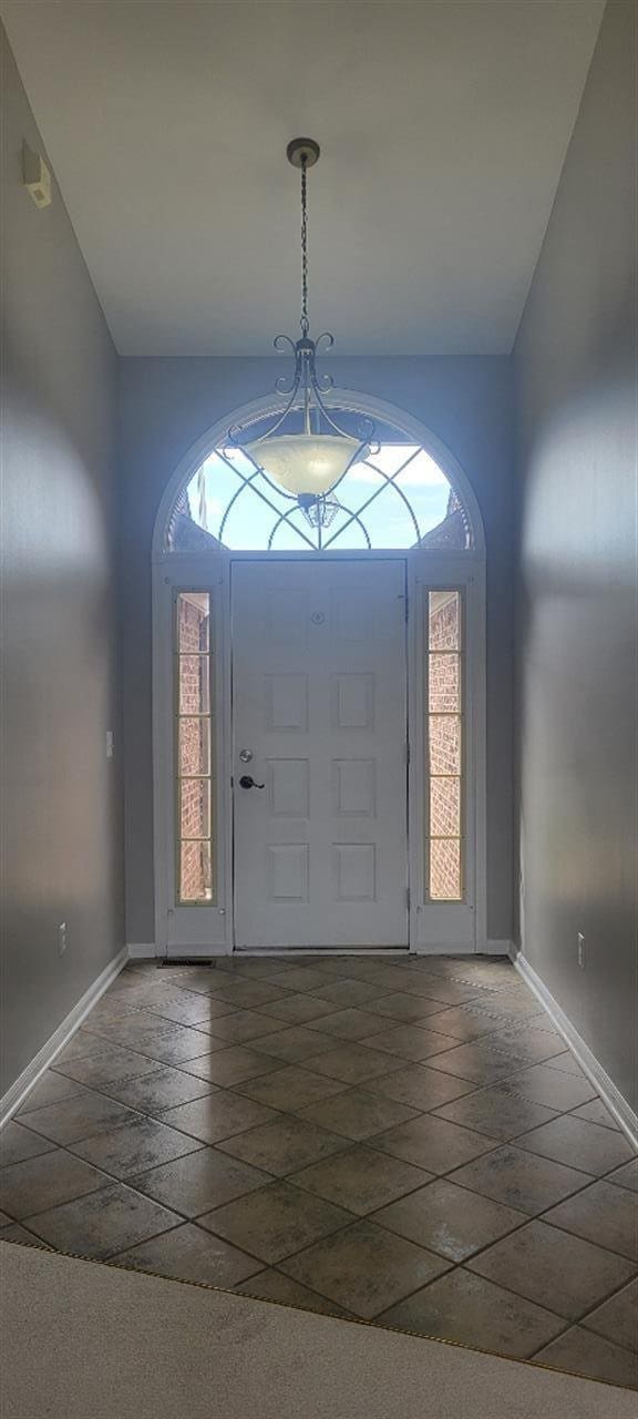 foyer entrance featuring stone tile floors, baseboards, and a healthy amount of sunlight