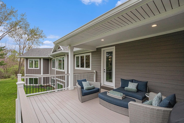 deck featuring a yard