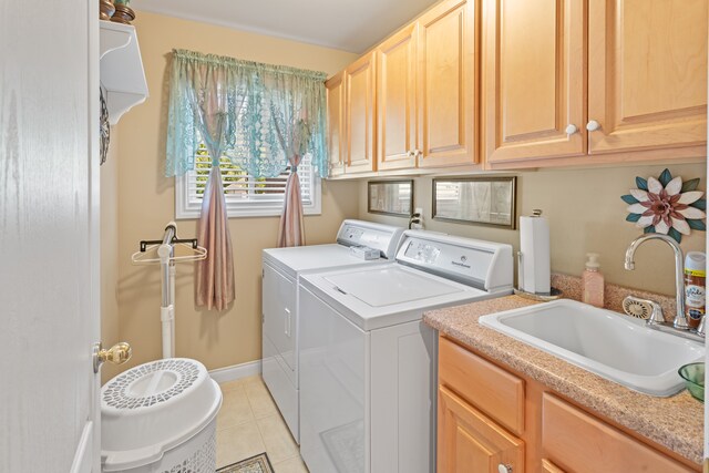 53345 Williams Way, Shelby Twp, MI 48316 - laundry room with cabinet space, a sink, separate washer and dryer, baseboards, and light tile patterned floors