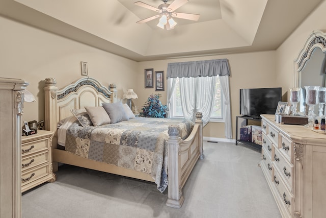 53345 Williams Way, Shelby Twp, MI 48316 - bedroom featuring a ceiling fan, baseboards, light colored carpet, and a raised ceiling