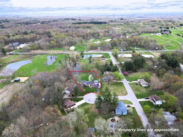 aerial view with a water view