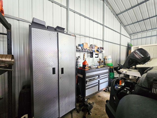 garage with metal wall