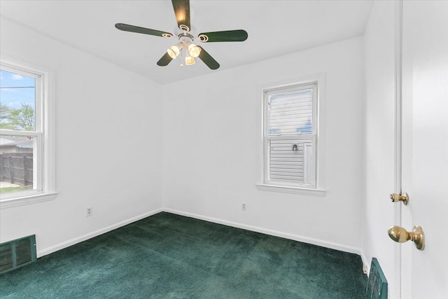 7960 Jackson St, Taylor, MI 48180 - spare room with visible vents, baseboards, ceiling fan, and dark colored carpet