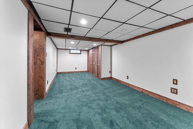 7960 Jackson St, Taylor, MI 48180 - finished basement featuring visible vents, recessed lighting, carpet flooring, a drop ceiling, and baseboards