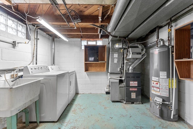 7960 Jackson St, Taylor, MI 48180 - laundry room with heating unit, laundry area, washing machine and dryer, and gas water heater