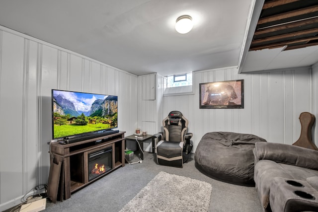 living area with carpet floors