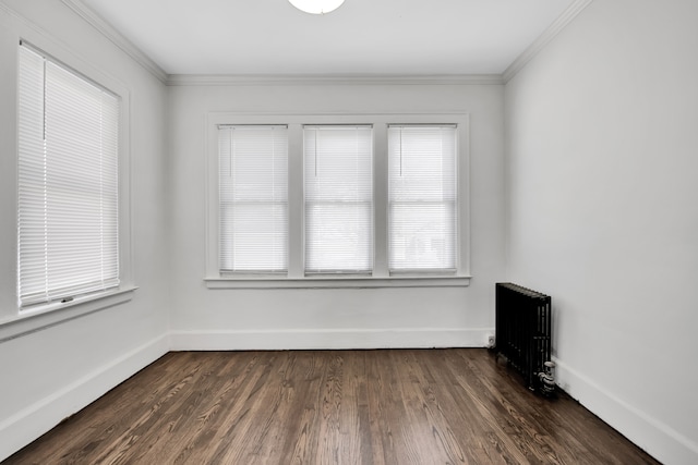 16560 Ashton Ave, Detroit, MI 48219 - unfurnished room featuring radiator heating unit, healthy amount of natural light, ornamental molding, and dark wood-style floors