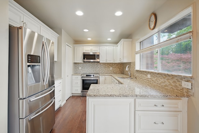 25030 Sherwood Cir, Southfield, MI 48075 - kitchen featuring backsplash, stainless steel appliances, light stone countertops, and a sink