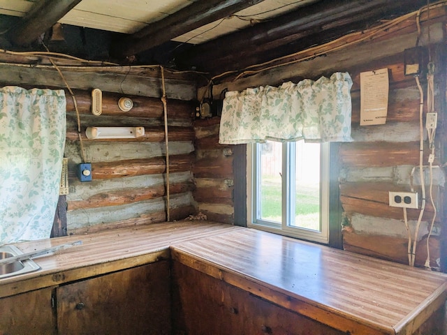 interior space featuring rustic walls