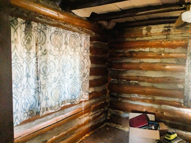 interior space featuring rustic walls