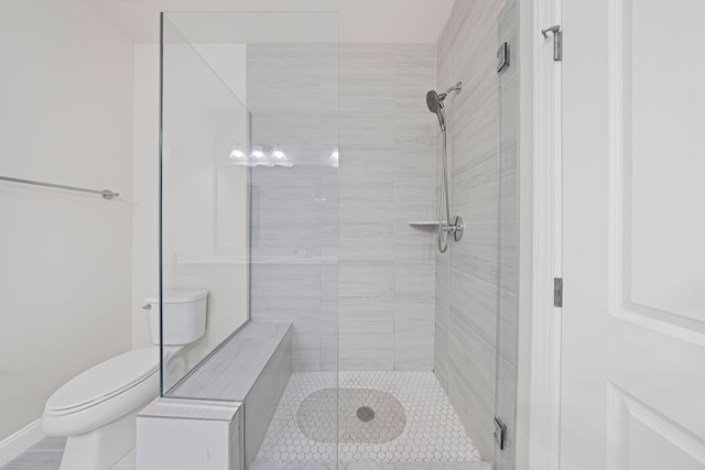 full bath featuring toilet and a shower stall