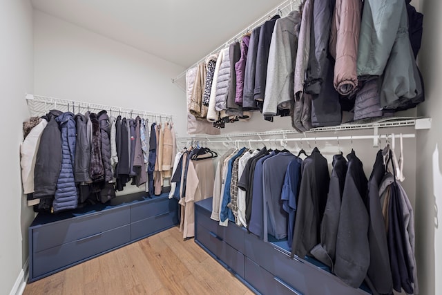 spacious closet featuring vaulted ceiling and wood finished floors