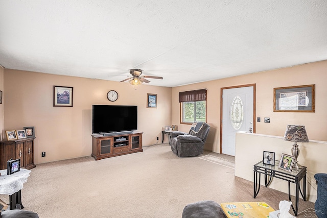 11965 Speaker Rd, Yale, MI 48097 - carpeted living room with a ceiling fan and a textured ceiling