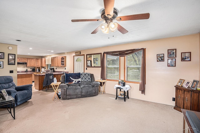 11965 Speaker Rd, Yale, MI 48097 - living room with light colored carpet, recessed lighting, and ceiling fan