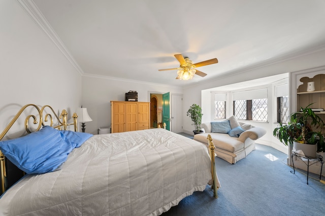 725 W Boston Blvd, Detroit, MI 48202 - bedroom with crown molding, carpet floors, baseboards, and a ceiling fan