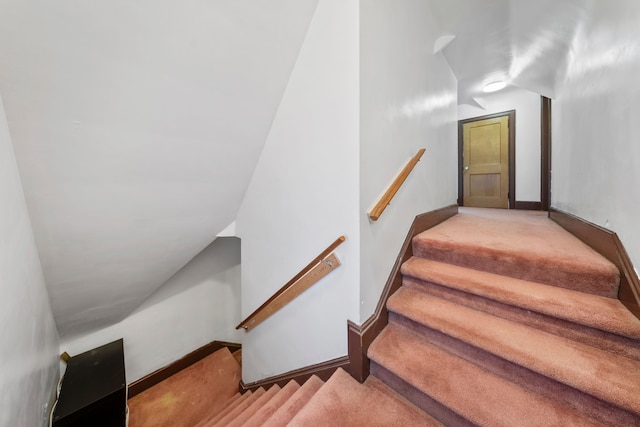 725 W Boston Blvd, Detroit, MI 48202 - stairs featuring baseboards, carpet flooring, and vaulted ceiling