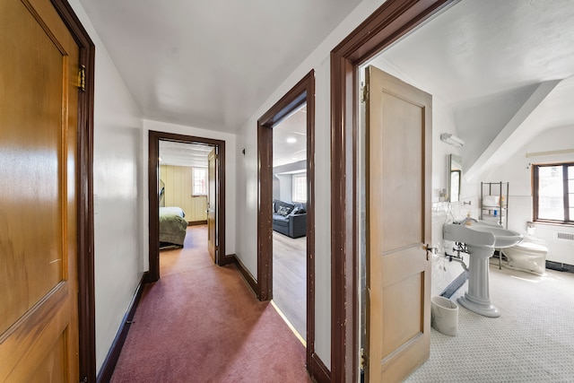 725 W Boston Blvd, Detroit, MI 48202 - hall featuring dark carpet, baseboards, and radiator heating unit