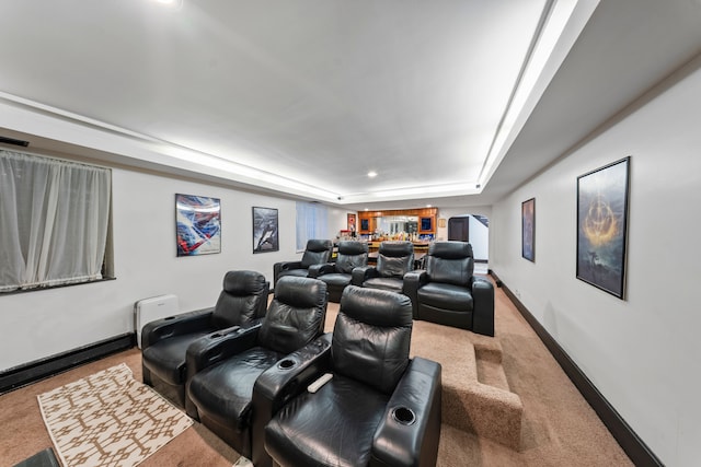 725 W Boston Blvd, Detroit, MI 48202 - cinema featuring baseboards, carpet flooring, a raised ceiling, and a dry bar
