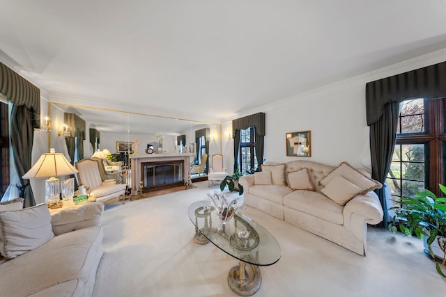 725 W Boston Blvd, Detroit, MI 48202 - carpeted living room featuring crown molding