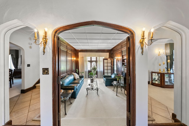 725 W Boston Blvd, Detroit, MI 48202 - interior space with light tile patterned floors, arched walkways, and baseboards