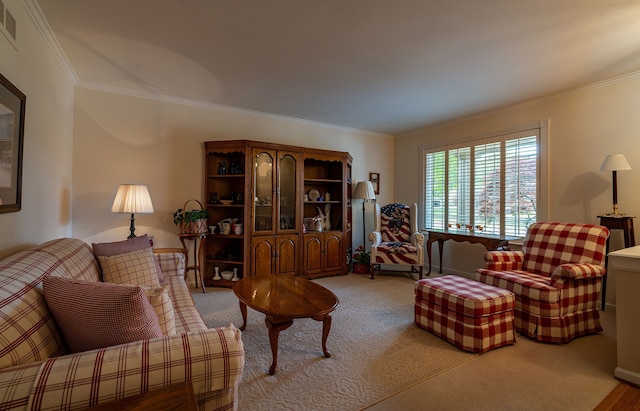 6228 Atkins Dr, Troy, MI 48085 - living area featuring ornamental molding and light colored carpet
