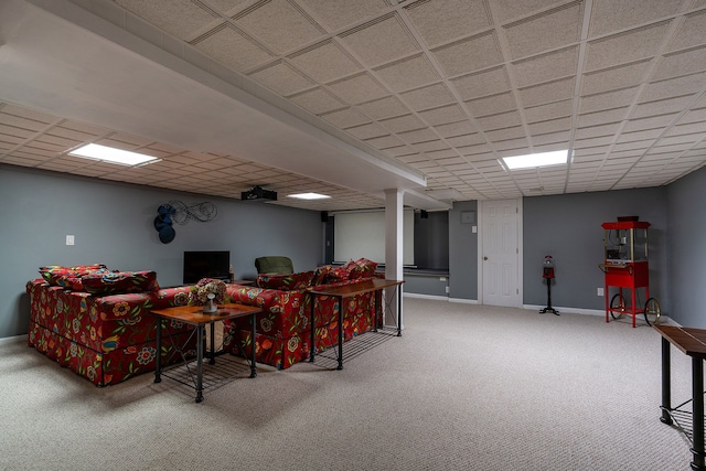 6228 Atkins Dr, Troy, MI 48085 - living room featuring carpet, baseboards, and a paneled ceiling
